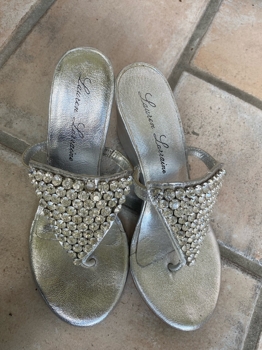 FWB Lauren Lorraine Rhinestone Triangle Wedge Sandals - Picture 7 of 7